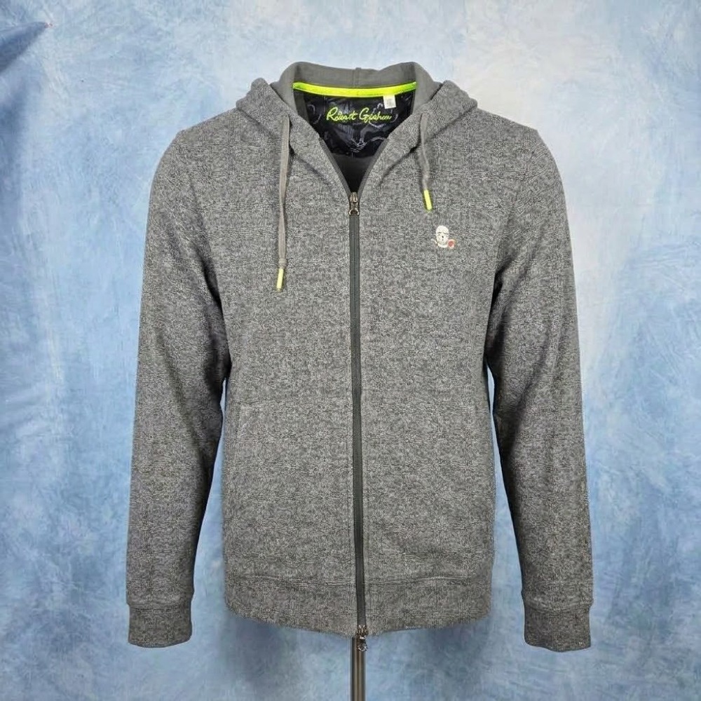 Robert Graham Mens Classic Fit Grey Heather Full Zip Skull Rose Hoodie XL
